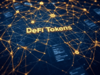 Blockchain network with DeFi tokens and digital wallets.