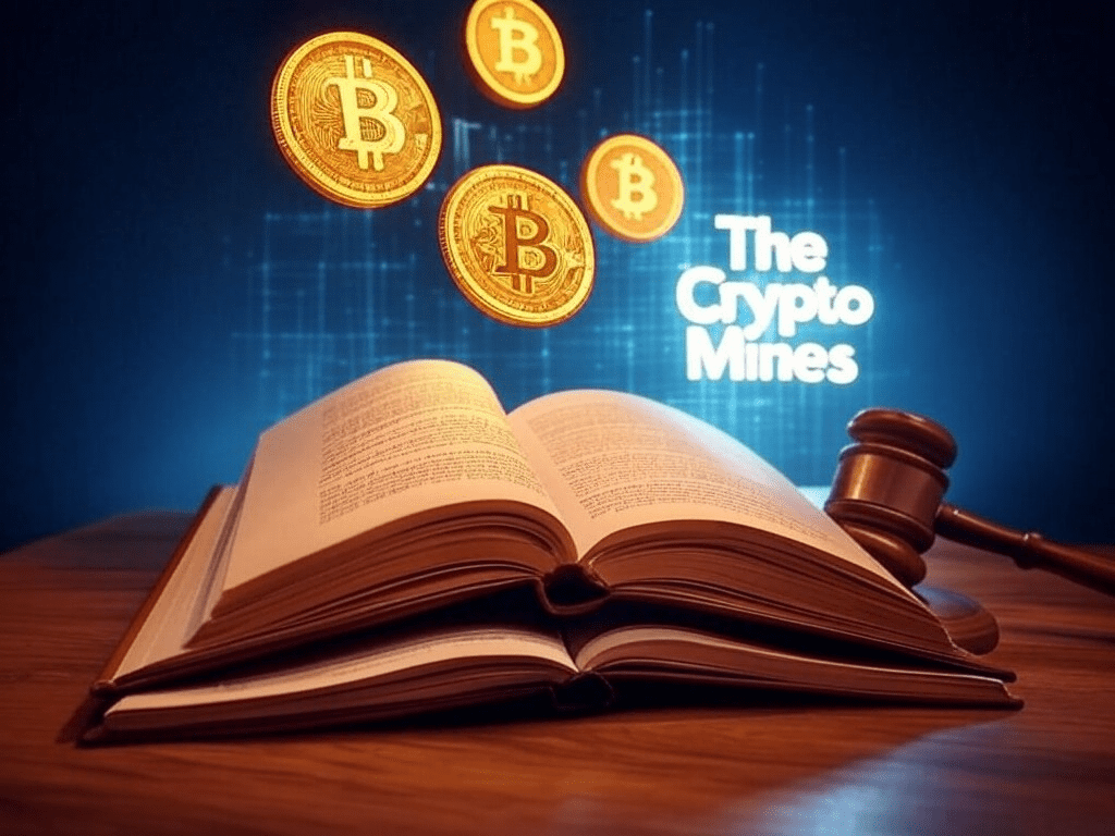 A glowing "The Crypto Mines" book.