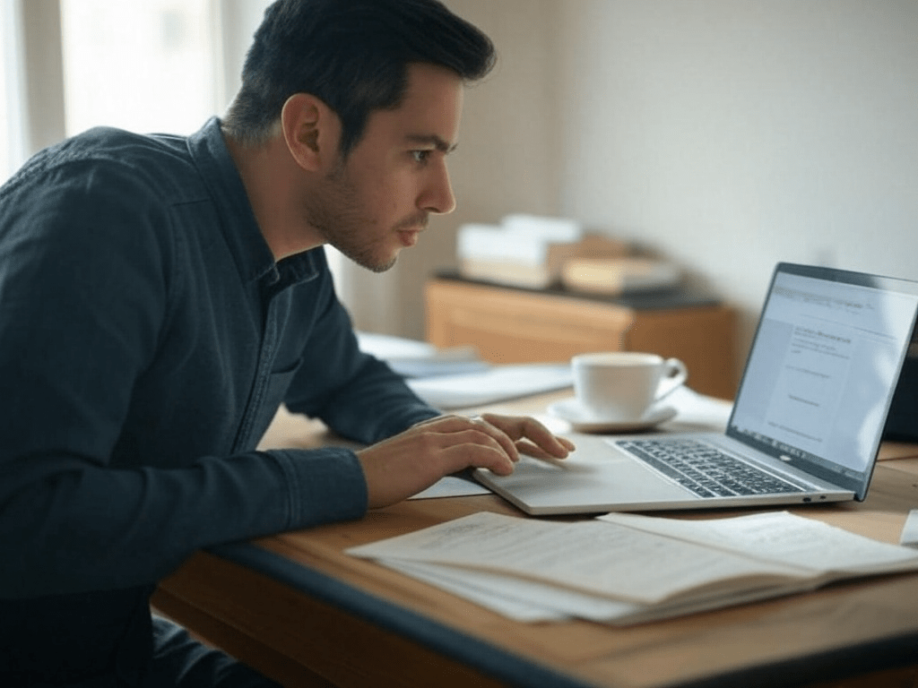 Writer drafting a book with notes and laptop.