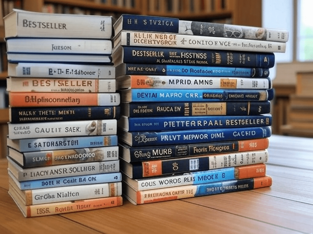 Stack of Bestseller books from various genres.