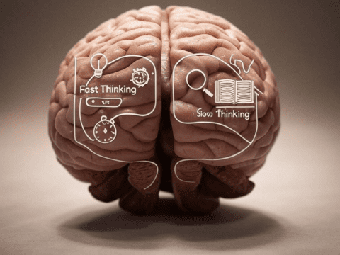 Illustration of fast and slow thinking brain concepts.