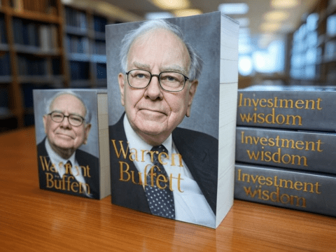 Stack of Warren Buffett books showcasing investment wisdom.